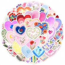 50 cái/100 cái Hình dán vẽ tay hình trái tim dễ thương, dùng để trang trí bình nước và điện thoại, hình dán trái tim tự làm, hình dán tỏ tình sáng tạo. - Nhiều màu - Xem 11