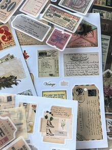 1本20张复古英文信纸、古董发票、清单DIY剪贴簿装饰贴纸本，多材质剪贴簿用品文具贴纸 - 彩色 - 查看 4