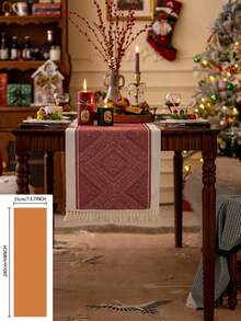 1 pieza Camino de mesa navideño rojo con diseño geométrico jacquard, decoración navideña de granja vintage con flecos, adecuado para Navidad, reuniones familiares, fiestas de hotel, cenas de boda, decoración de mesa de comedor, decoración del hogar, decoración del ambiente navideño, Feliz Navidad - Rojo - Ver 16