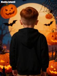 KID005/Chaqueta con capucha para niñosRopa Infantil con Capucha Zipada en Tono Negro para Fiestas, Diseño Moderno y Motivación, Ideal para los Niños en la Navidad y Eventos Infantiles - Negro - Ver 2