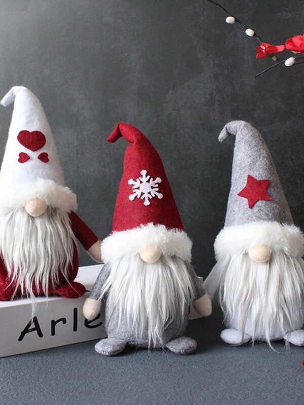 3 Packungen zeitgenössische Weihnachts-Wichtel Dekorationen - Polyester gesichtslose Weihnachtsmann Zwerg Puppen, stromunabhängige Feiertags Figuren für Zuhause, Fensterdekor und Partydekorationen