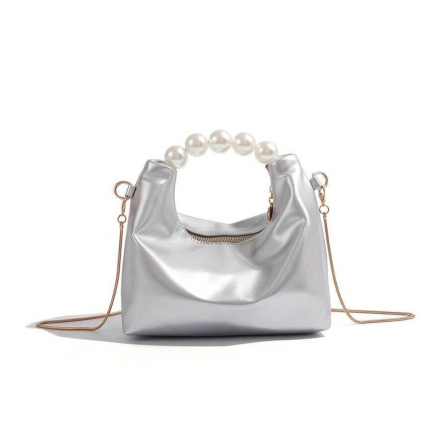 Mini Borsa a Tracolla con Tracolla a Catena Regolabile - Stile Casual con Decorazione di Perle Nere, Adatta per il Pendolarismo Quotidiano e Abbigliamento Casual Borsa a Spalla Compatta