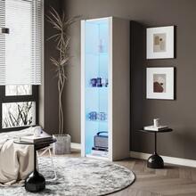 Czarna, błyszcząca gablota ekspozycyjna z oświetleniem LED, 3 przeszklone przegrody, 55*38*166 cm, gablota ekspozycyjna, szafka stojąca, szafka wysoka, szafka do przechowywania