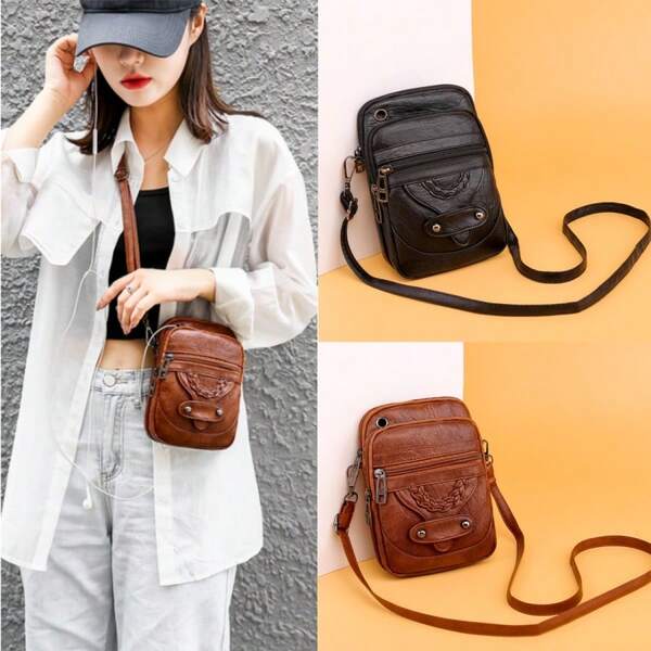 Multi-Functional Soft PU Leather Small Shoulder Bag For Women Vintage Crossbody Bag Cash Purse Cell Phone Bag