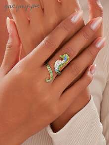 1pc Women's Stainless Steel 18K Gold Plated Vintage Exaggerated Seahorse Snake Ring, Women's Daily Accessory