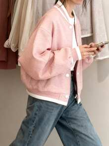 Chaqueta de béisbol High Street: chaqueta individualista y moderna con estampado de inspiración coreana y estilo universitario femenino Cazadoras para Mujer - Rosa - Ver 3