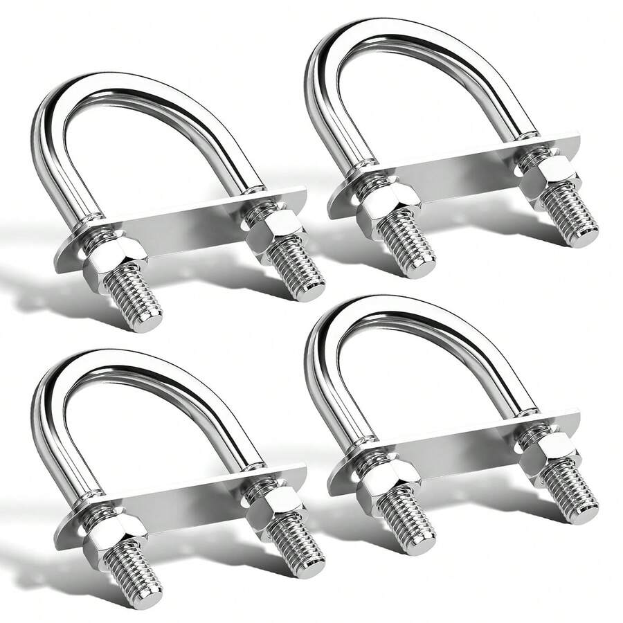 4Pcs M6 U Bolts, 1 Inch Wide Round Galvanized Carbon Steel Bolts With Nut, Washer, Plate, U Clamp Great For Machinery Supports, Pipes, Rigging And Industrial Steel Structures(25mm*70mm) - 黑色 - 查看 1