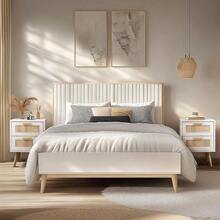 Bedside Tables Set Of 2, Side Table With 2 Hand Made Rattan Decorated Drawers, Night Stand Set 2, Wood Nigntstand, End Table With Storage Bedroom, Natural, 2 Pack - White - View 7