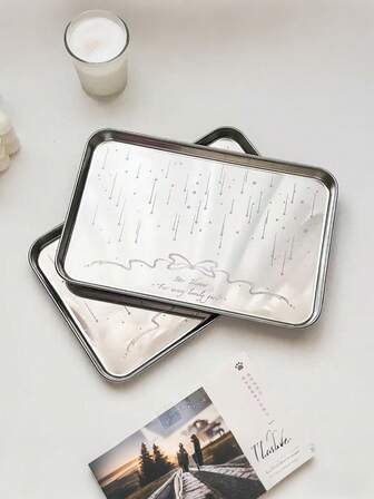 1pc Ins Style Stainless Steel Star & Bow Dessert Plate, Cake Tray, Breakfast Plate, Serving Tray