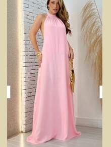 Women's Long Backless Simple Beach Dress None Fabric Backless / Backless Ruffled 019 Wedding Evening Beach Home Office Formal & Evening Travel Daily Birthday Party Summer - 淺粉色 - 查看 4