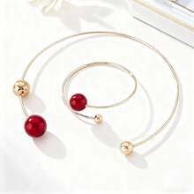 1 Set Red Faux Pearl Necklace And Bracelet Set, Elegant Choker Necklace, Suitable For Banquets, Parties, Weddings And Music Festivals