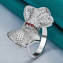 925 Silver Plated Bowknot 7-10# Ring For Women Wedding Party Fashion Charm Jewelry - Silver - View 1
