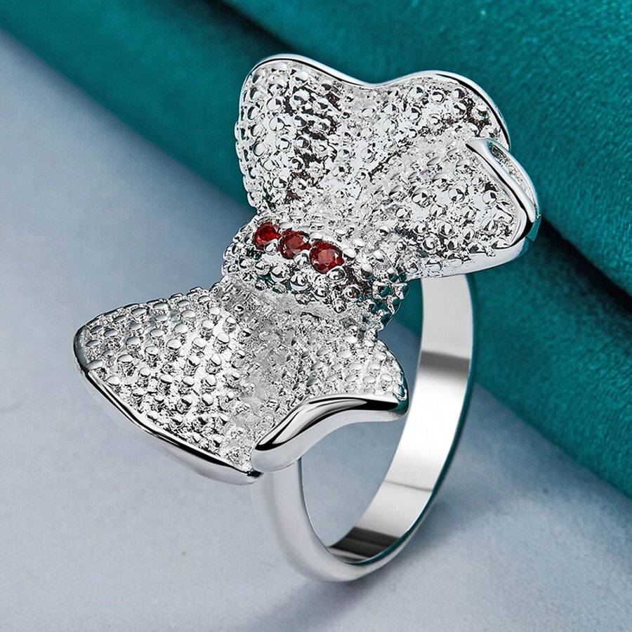 925 Silver Plated Bowknot 7-10# Ring For Women Wedding Party Fashion Charm Jewelry - Silver - View 1