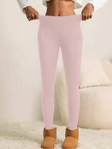 女士高腰保暖紧身裤，加厚保暖紧身裤，适合冬季运动、瑜伽等，女装 - 粉色 - 查看 5