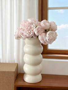 1 pièce Vase en céramique blanche minimaliste et chic en forme de chenille, design haut de gamme, décoration de niche pour arrangement floral au salon, table de chevet, accessoires pour la maison, pot de fleurs pratique et élégant pour le salon, la salle à manger, l'entrée, la chambre, le balcon