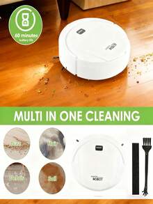 1 Piece Robot Vacuum Cleaner, Can Clean From Hard Floors To Medium-Thick Carpets, Super Suction, Ultra-Thin And Quiet, Built-In Memory Function, Multiple Cleaning Modes, 3 Cleaning Modes. Best For Removing Pet Hair, Food Crumbs, Water On The Floor - A Good Helper For Home Cleaning. - 白色 - 查看 2