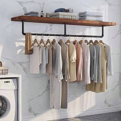 1 pieza de estante de exhibición de pared de armario de hierro negro de 185 cm montado en la pared con varilla de suspensión de ropa,Perchero Industrial de Pared,tubos Para Colgar Ropa lavanderia ,Estante de Ropa, Barra Multiusos de Ropa Desmontable, Ahorrar Espacio, Adecuado para Balcones, Recibidores, Baños, Dormitorios Estante de Metal Negro para Dormitorio, Lavandería y Tienda de Ropa de tubería industrial resistente para uso multifuncional en tiendas de ropa