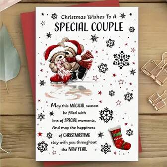 بطاقة معايدة لعيد الميلاد وعيد الحب، مكتوب عليها "May This Magical Season Be Filled With Special Moments". مثالية للأزواج، تتضمن ظرفًا أحمر وعناصر زخرفية. بطاقة معايدة | تصميم مريح للعطلات | جودة طباعة زاهية، بطاقات معايدة، عيد الميلاد، أظرف، هدايا، هدايا حفلات.