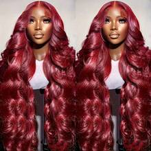 Xiayume 360 99j Burgundy Lace Front Wig Human Hair 250% Density Hidden Straps Body Wave Wigs With Drawstring 360 Full Lace Wig For Women Pre Plucked With Baby Hair Wet And Wavy Human Hair Wig 30 Inch - S99J - 查看 4