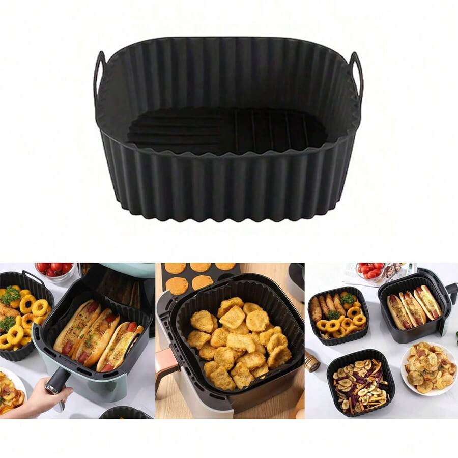 Khay lót rổ chiên không dầu hình vuông bằng silicon, phù hợp với nồi chiên không dầu dung tích 4-7 lít, chống dính, có thể tái sử dụng, phụ kiện nồi chiên không dầu, khuôn nướng lò nướng & lò vi sóng, dụng cụ nhà bếp. - màu đen - Xem 1