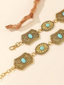 Adjustable Bohemian Style Gold Metal Waist Chain, Fashion Geometric Pattern Waist Belt For Women, Party Wear, Zinc Alloy Metallic Waist Belt, Suitable For Spring, Summer, Autumn, Winter