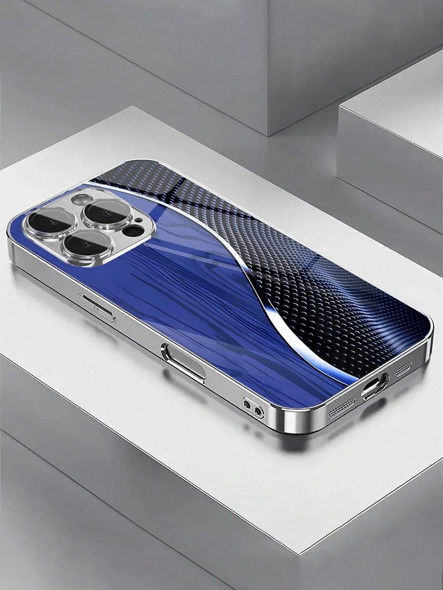 1pc Blue Scale Pattern Stripe Mobile Phone Case, Suitable For IPhone17/17air/17pro/17promax/ 1/11pro/11promax/12/12pro/12promax/13/13pro/13promax/1414plus/14pro/14promax/15/15plus/15pro/15promax/16/16pro/6plus/16promax/16e, Galaxy A52/A53A54/A55/A5, S21/S2/S2/24s25 Plus, Ultra, With Lens Protection, Fashion, Advanced Protection, Is A Great Gift For Ladies, Men, Girls And Boys - Silver - View 1