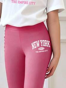 Tween Girls Letter Graphic Print Short Sleeve T-Shirt And Skinny Flare Pants Set - White - View 4