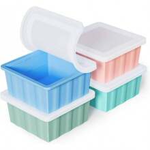 Silicone Freezer Tray : 2 - Cup Freezing Trays With Lid Meal Prep - 4Pack Silicon Soup Portion Freeze Tray Make Stock Souped Cube - Xanh lá cây + Xanh dương + Xanh nước biển + Hồng - Xem 2