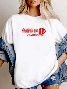 180g pure Cotton Kraftwerk Promo Release Vinyl Label T Shirt Meme Gift Shirt Funny Tee Vintage Style Aesthetic Unisex Gamer Cult Movie Music 6037 Versatile Print Round Neck Short Sleeve Soft Women Top Graphic Tees Casual T-Shirt For Women Casual fashion Slightly women - Blanco - Ver 1