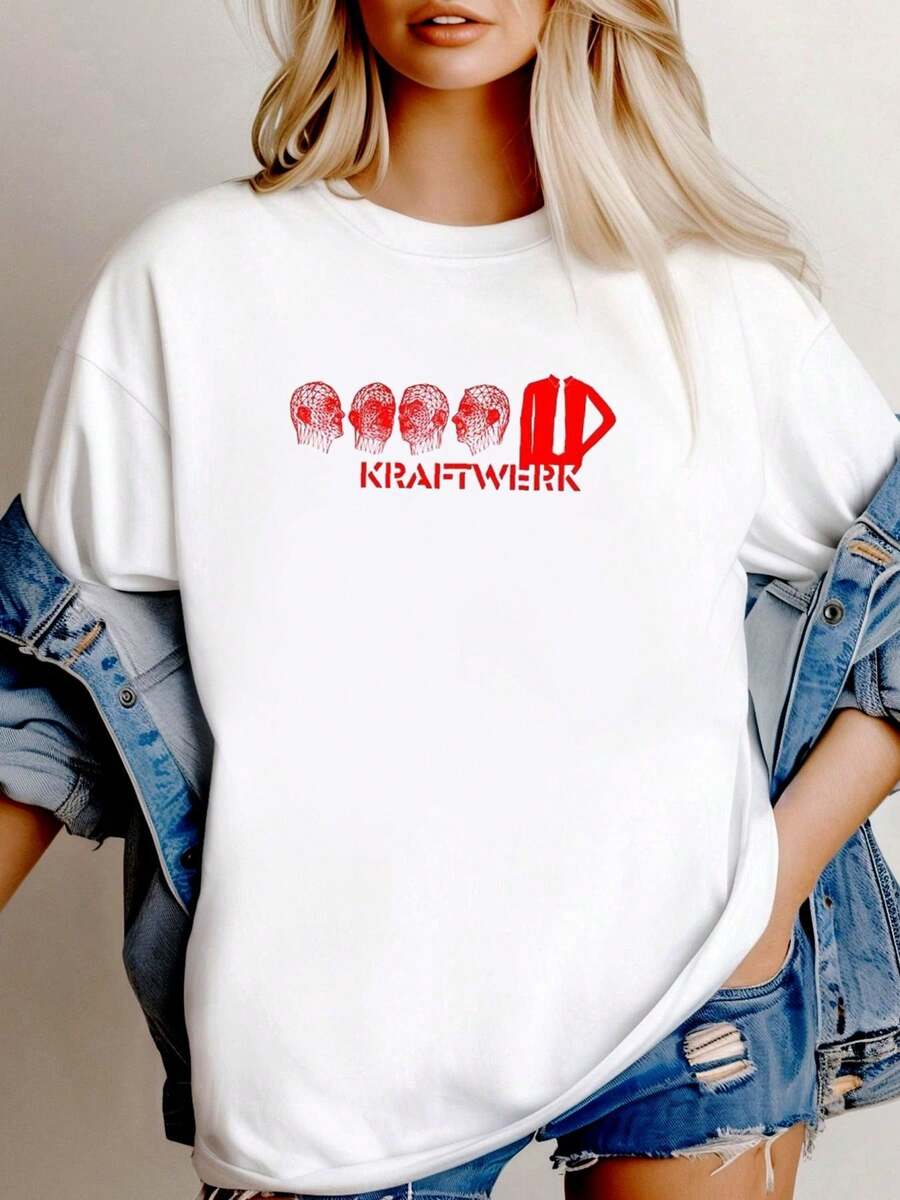 180g pure Cotton Kraftwerk Promo Release Vinyl Label T Shirt Meme Gift Shirt Funny Tee Vintage Style Aesthetic Unisex Gamer Cult Movie Music 6037 Versatile Print Round Neck Short Sleeve Soft Women Top Graphic Tees Casual T-Shirt For Women Casual fashion Slightly women - Blanco - Ver 1