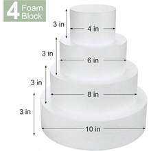 4 Tiers Foam Cake Dummies 4 6 8 10 White Dummy Cakes Styrofoam Sets, 12 Inch Tall Cake, Dummy Cake Wedding Cake Supplies Decorating Birthday Wedding Display