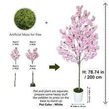 1pc 200CM Artificial Cherry Blossom Tree With Plastic Pot & Moss, House Ornament Fake Plant For Wedding Home Living Room Decoration, Indoor Outdoor Use, For Christmas Thanksgiving Halloween