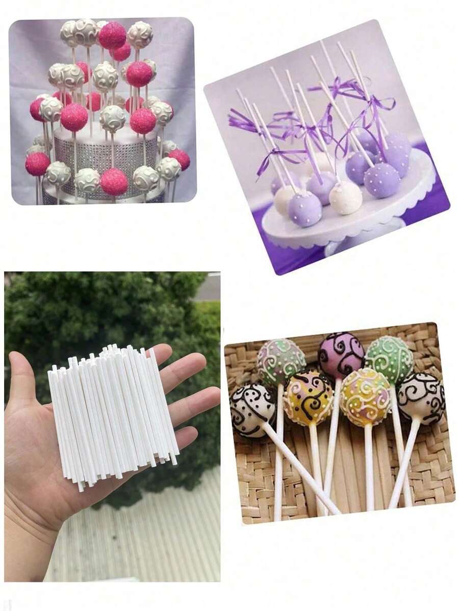 50/100pcs White Paper Lollipop Sticks, Colorful Cake Pop Sticks, DIY Baking Cake Kitchen Tools, Suitable For Candy, Chocolate, Cookies - Multicolor - View 1