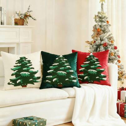 1 pieza Funda de cojín de Navidad, Fundas de cojín bordadas de Navidad, Cojín de terciopelo, Decoración del hogar occidental, Decoración navideña para la habitación