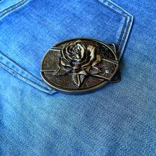 Western Style Unisex Accessories, ( Roses) Oval Detachable Metal Belt Buckle, Belt Buckle. Western Cowboy Style, Party Essential, Fashionable And Versatile Belt Suitable For Daily Use In Summer, Autumn, Halloween, Christmas. - roses - 查看 1
