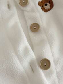 INS Baby Girls Bear Embroidery Thermal Lined Long Sleeve Jumpsuit, Warm For Winter