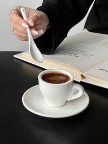 1 chiếc cốc Espresso Ý màu trắng, cốc và đĩa lót cà phê phong cách Châu Âu tối giản, cốc gốm sáng tạo Niche, bộ cốc và đĩa lót trà chiều thanh lịch, thích hợp cho nhà hàng, trà chiều, quán cà phê - trắng - Xem 5