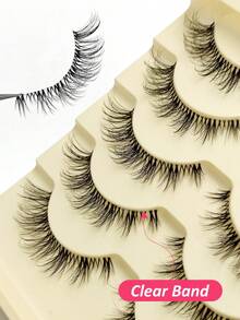 Rikuaild 5 Pairs Doll-Like Natural False Eyelashes - Transparent Band With Cartoon Style Lashes, Extended Outer Corner Design For Natural Makeup Look - Reusable False Eyelashes - 自然纖長款 - 查看 2