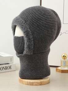 قبعة محبوكة بنمط بوهيمي عتيق ذات لون أحادي للنساء، مبطنة بطبقة حرارية سميكة دافئة، مقاومة للرياح وتوفر حماية للأذن، مناسبة للأنشطة الخارجية