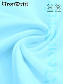 Y2K,Printed With Patterns Of A Vintage - Style Auto Repair Shop, Along With The Words 'Dreams Valley',Fashionable Cotton Men's T-Shirt, , Surprise Gift For Friends And Family, Drop Shoulder Sleeves Round Neck - 淺藍色 - 查看 4