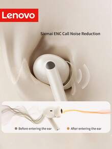 Lenovo Classic In-Ear Headphones, 2025 New Model, Wireless BT5.4 Connection, Ultra-Low Latency, Long Battery Life, High-Quality Sound, Classic Design, Smart Call Noise Cancellation - Moon Rock White - View 5