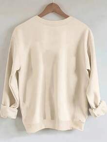 2025 2026 Christmas Women's Casual Loose Basic Pullover Fashion Printed Round Neck Long Sleeve Sweatshirt Loose And Comfortable Winter Clothes For Women - 杏色 - 查看 3