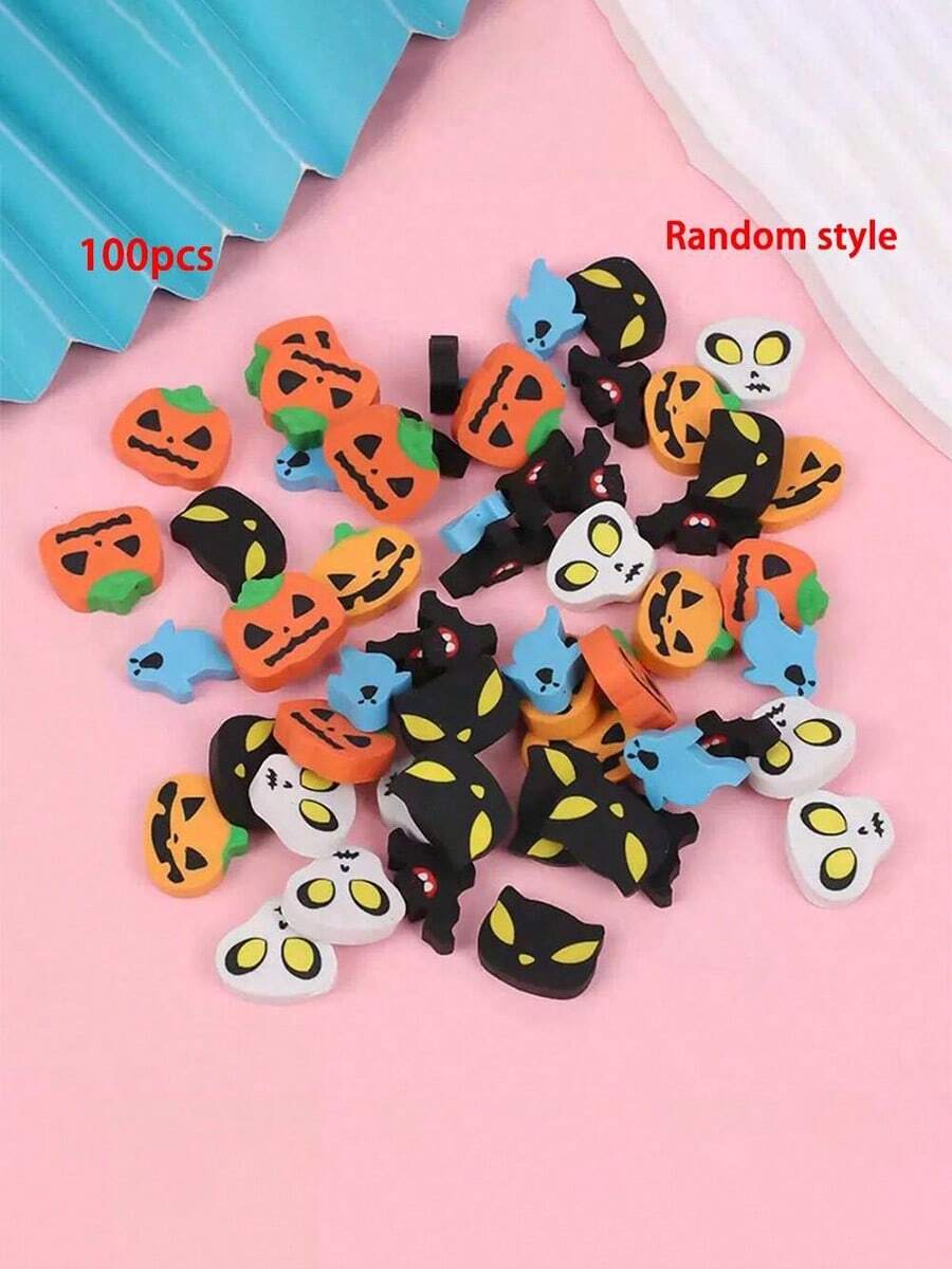 100 mini borrachas de Halloween, borrachas de Halloween, borrachas de lápis de morcego fantasma de abóbora para uso em grandes quantidades em enchimento de presentes, recompensas, enchimento de sacolas de presentes para festas de gostosuras ou travessuras, decoração de Halloween 100 peças