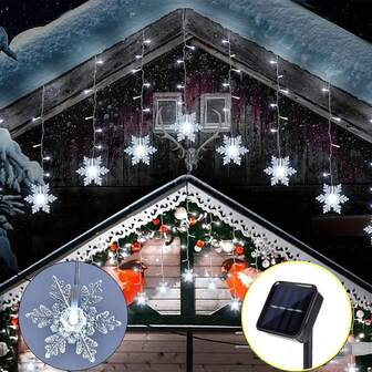 1 pieza Cortina de luces de ventana con copos de nieve navideños, 96 luces LED con 8 modos de iluminación, alimentada por energía solar, adecuada para el hogar, dormitorio, balcón, cerca, puerta, pared, fiesta de Navidad, boda, cumpleaños, decoración navideña, decoración de Navidad, decoración del árbol de Navidad, regalo, decoración de Acción de Gracias, decoración del hogar, decoración de otoño, decoración de Halloween, decoración de pared, adornos de Halloween, decoración de interiores y exteriores, decoración de jardín, decoración de festivales