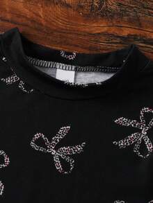 3pcs/Set Girls Bow Print Long Sleeve Round Neck T-Shirts, Multicolor, Casual & Sporty, Fashion & Cute, Suitable For 3-7 Years Old - متعدد الألوان - مشاهدة 3