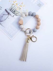 1pc Simple And Fashionable Marble Patterned Silicone Bead Tassel Keychain For Bag Or Key Anti-Loss Pendant, Perfect Gift For Friends And Moms Car Accessories Bag Charm School Cute Goth Y2k - Simplicity - View 35