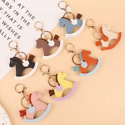 Damska zawieszka do torebki z motywem drewnianego konia na biegunach, damska skórzana zawieszka do torebki, brelok do kluczy, urocze dodatki do torebek, prezenty dla kobiet, prezenty dla mężczyzn