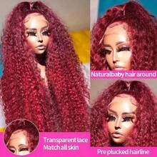 Xiayume 360 99j Burgundy Lace Front Wig Human Hair 250% Density Hidden Straps Deep Wave Wigs With Drawstring 360 Full Lace Wig For Women Pre Plucked With Baby Hair Wet And Wavy Human Hair Wig 30 Inch - S99J - 查看 5