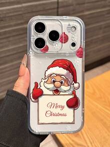 1pc Personalized Christmas Santa Claus Custom Name Transparent Full Coverage Lens Perforated Phone Case, Compatible With IPhone11/12/13/14/15/16/16pro/16promax/16plus/17/Air/17pro/17promaxs25/S25ultra/S25plus/S25egge/ Pixel 9 Pro XL, Great Christmas Gift For Friends, International Version,  Not The Domestic Version - Clear - View 3