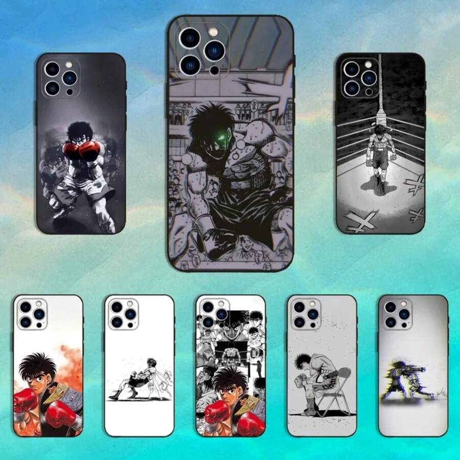 Funda de teléfono de boxeo H-Hajime No Ippo compatible con iPhone 16, 15, 14, 13, 12, 11 Plus, Pro Max, XS, X, XR, SE, Mini, 8, 7, de silicona suave en color negro - compatible con los modelos 17, 17 Pro y 17 Pro Max - Z5 - Ver 1